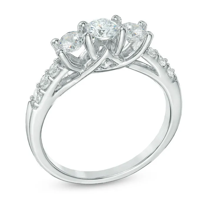 1 CT TW Diamond Three Stone Engagement Ring in 14K White Gold Goldiacom Rings