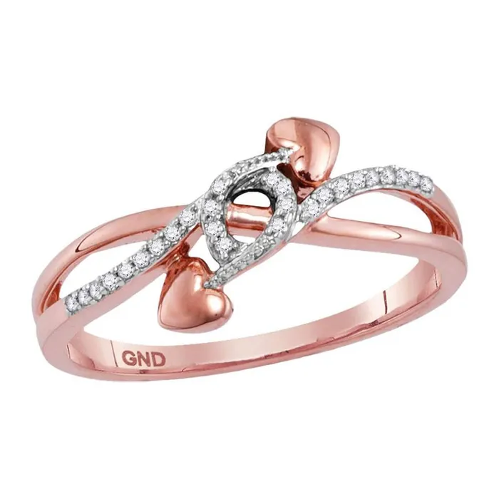 10k Rose Gold Round Diamond Double Heart Crossover Band Ring 112 Cttw gndatlanta Rings 10k Rose Gold Round Diamond Double Heart Crossover Band Ring 112 Cttw gndatlanta Rings