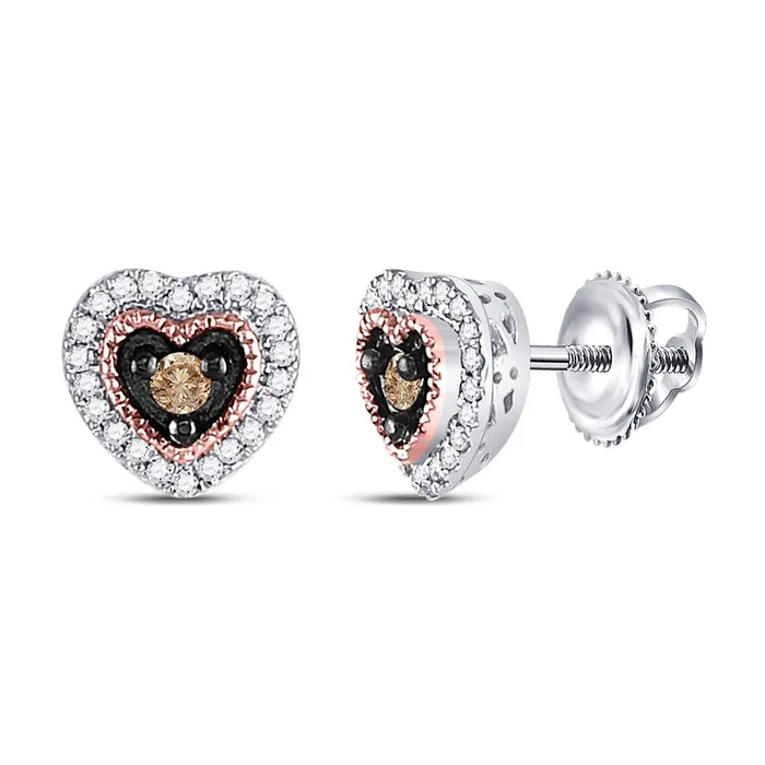 10k Twotone Gold Round Brown Diamond Heart Earrings 15 Cttw gndatlanta Earrings 10k Twotone Gold Round Brown Diamond Heart Earrings 15 Cttw gndatlanta Earrings