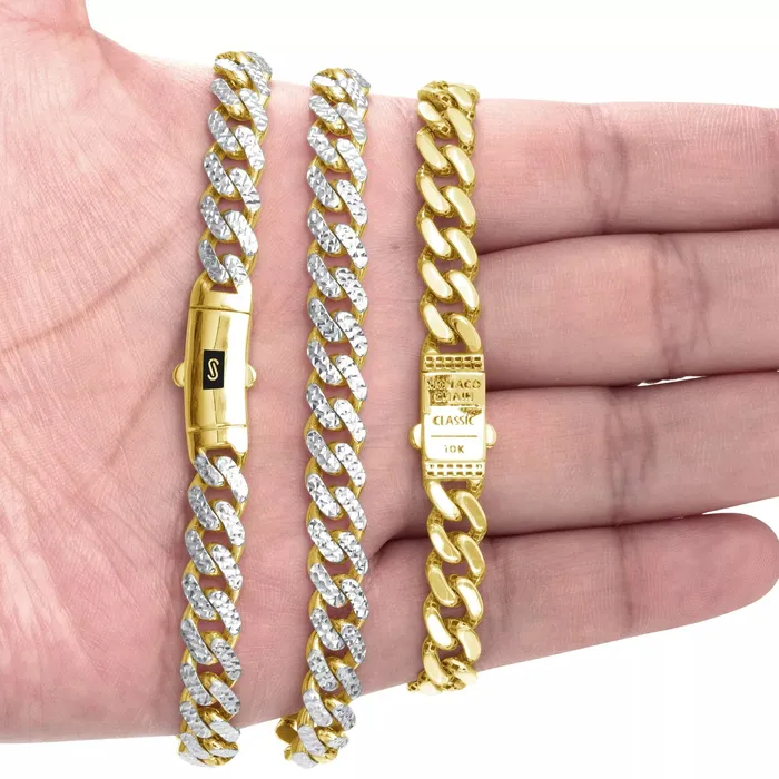 10k Yellow Gold 11mm Monaco Miami Cuban Link Diamond Cut Pave Chain Necklace 30 Goldiacom Necklaces