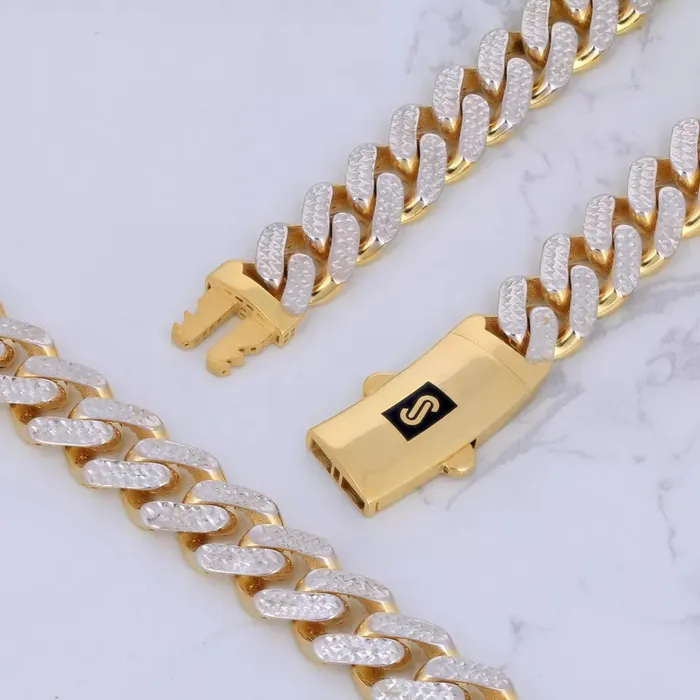 10k Yellow Gold 11mm Monaco Miami Cuban Link Diamond Cut Pave Chain Necklace 30 Goldiacom Necklaces
