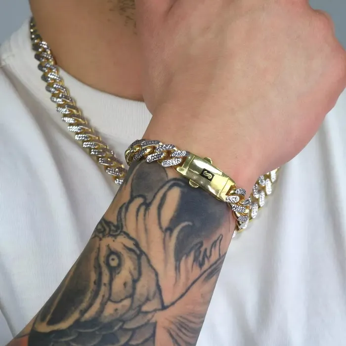 10k Yellow Gold 11mm Monaco Miami Cuban Link Diamond Cut Pave Chain Necklace 30 Goldiacom Necklaces