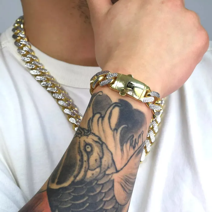 10k Yellow Gold 15mm Monaco Miami Cuban Link Diamond Cut Pave Chain Necklace 22 Goldiacom Necklaces