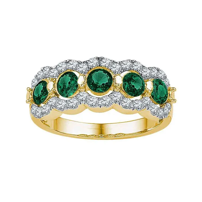10k Yellow Gold Round Created Emerald Fashion Ring 2 Cttw gndatlanta Rings