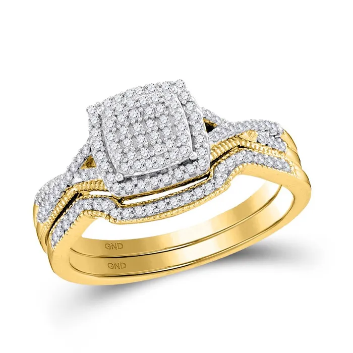 10k Yellow Gold Round Diamond Square Bridal Wedding Ring Set 13 Cttw gndatlanta Rings 10k Yellow Gold Round Diamond Square Bridal Wedding Ring Set 13 Cttw gndatlanta Rings