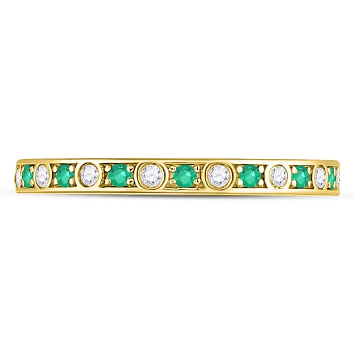 10k Yellow Gold Round Emerald Diamond Alternating Stackable Band Ring 14 Cttw gndatlanta Rings