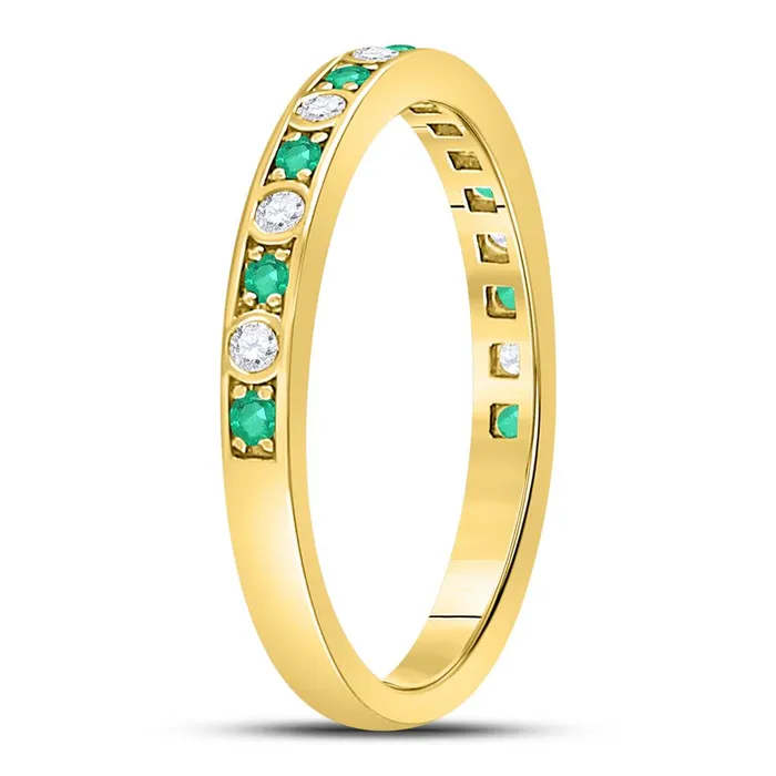 10k Yellow Gold Round Emerald Diamond Alternating Stackable Band Ring 14 Cttw gndatlanta Rings