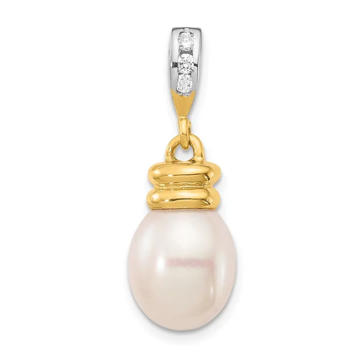 14K 9 10mm White Rice Freshwater Cultured Pearl 06tw Diamond Pendant Goldiacom Necklaces 14K 9 10mm White Rice Freshwater Cultured Pearl 06tw Diamond Pendant Goldiacom Necklaces