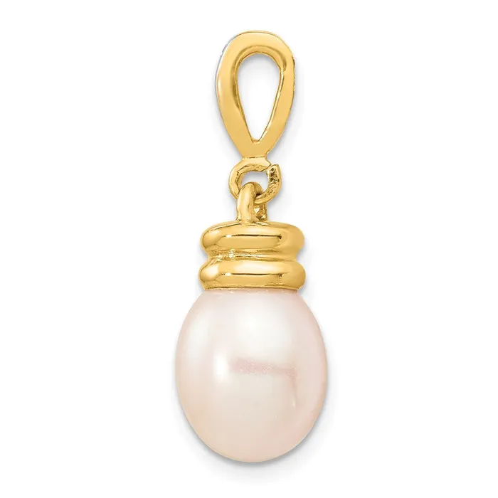 14K 9 10mm White Rice Freshwater Cultured Pearl 06tw Diamond Pendant Goldiacom Necklaces