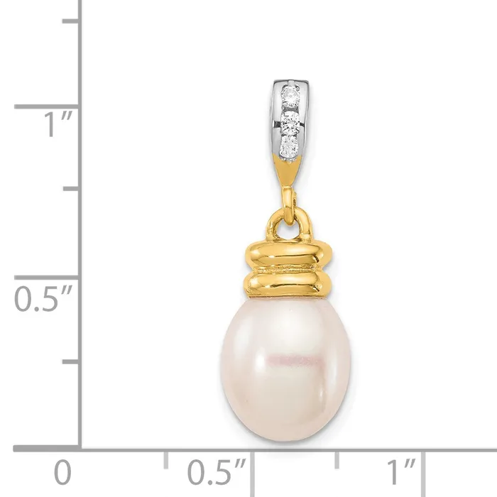 14K 9 10mm White Rice Freshwater Cultured Pearl 06tw Diamond Pendant Goldiacom Necklaces
