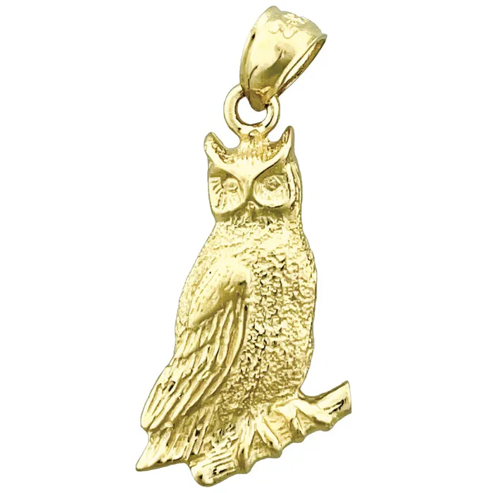 14K Gold 20MM Perched Owl Charm Goldia Charm Necklaces