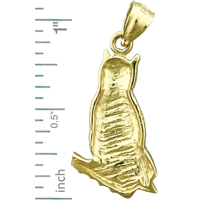 14K Gold 20MM Perched Owl Charm Goldia Charm Necklaces