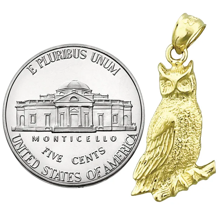 14K Gold 20MM Perched Owl Charm Goldia Charm Necklaces