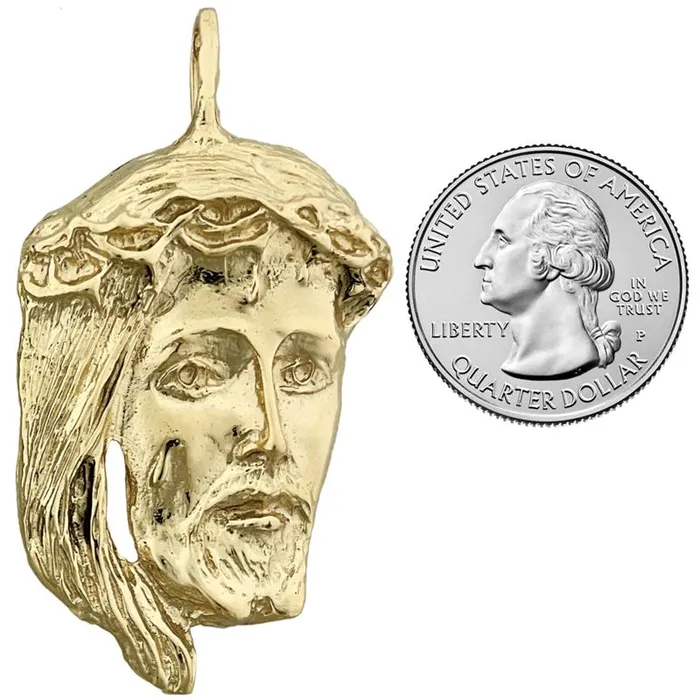 14K Gold 46MM Jesus Christ Head Pendant Goldia Necklaces