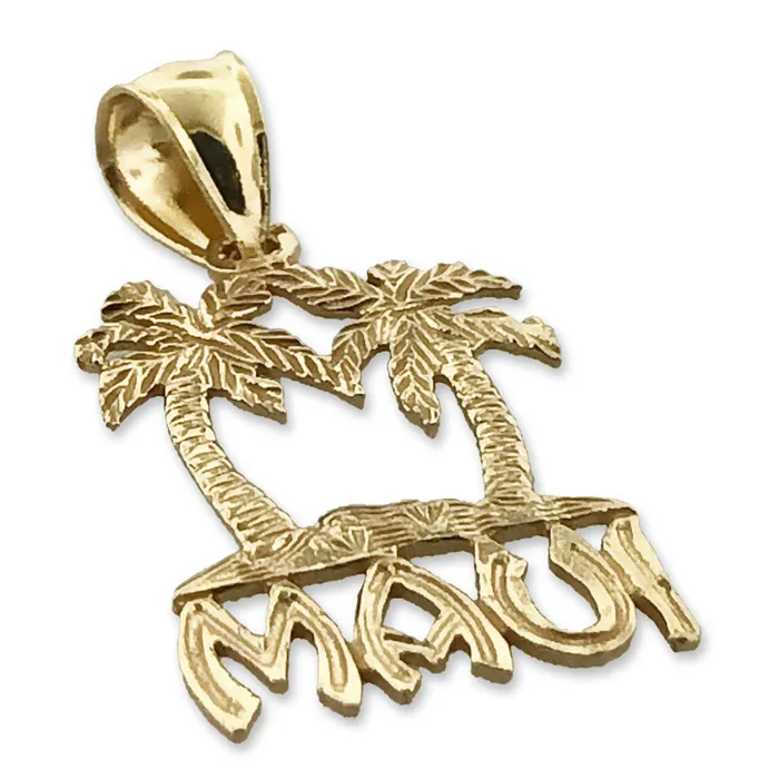 14K Gold Maui with Palm Trees Charm Goldia Charm Necklaces