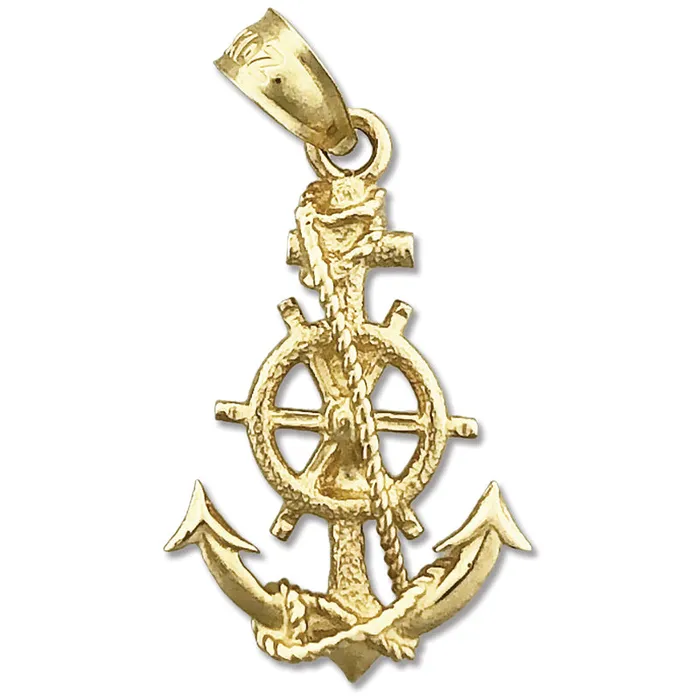 14K Gold Ship Wheel and Anchor Charm Goldia Charm Necklaces