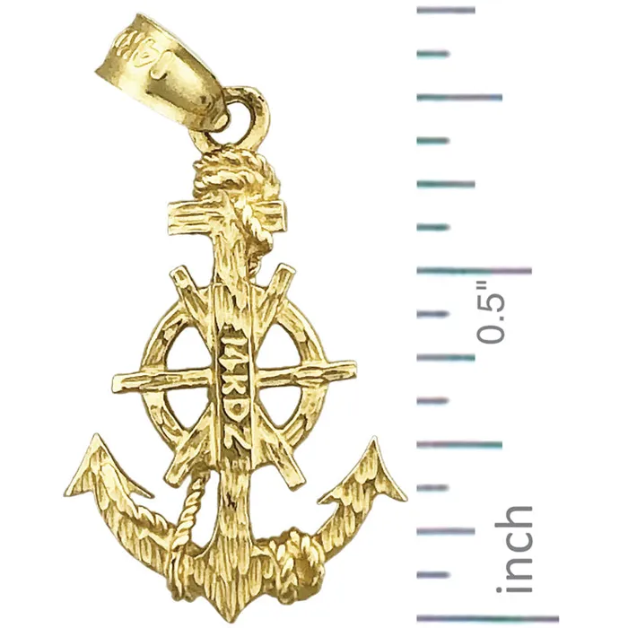 14K Gold Ship Wheel and Anchor Charm Goldia Charm Necklaces