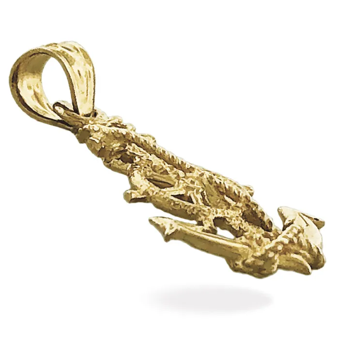 14K Gold Ship Wheel and Anchor Charm Goldia Charm Necklaces