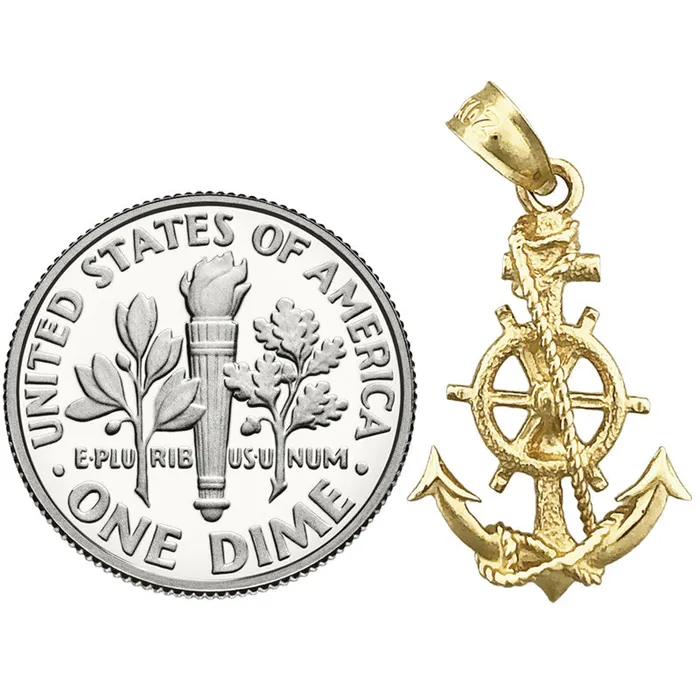 14K Gold Ship Wheel and Anchor Charm Goldia Charm Necklaces