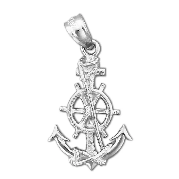 14K Gold Ship Wheel and Anchor Charm Goldia Charm Necklaces