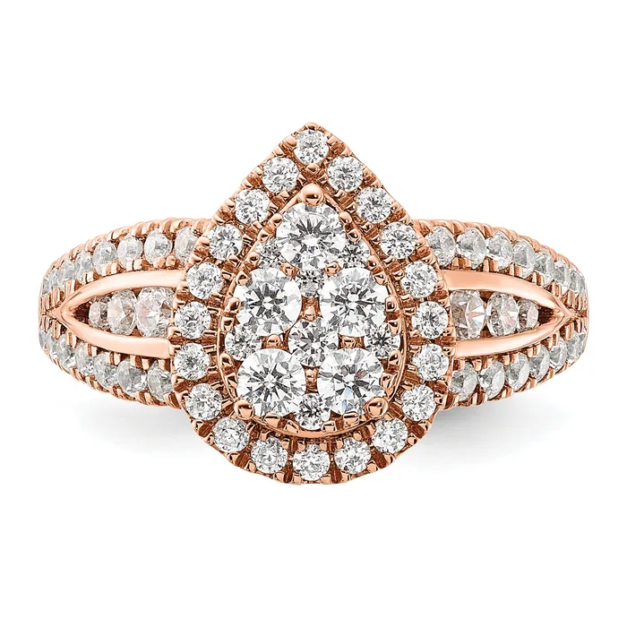 14k Rose Gold 1 14 Ct Lab Grown Diamond VSSI G Cluster Engagement Ring Goldia Rings