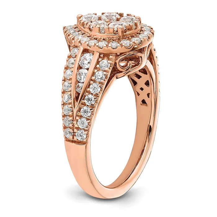 14k Rose Gold 1 14 Ct Lab Grown Diamond VSSI G Cluster Engagement Ring Goldia Rings