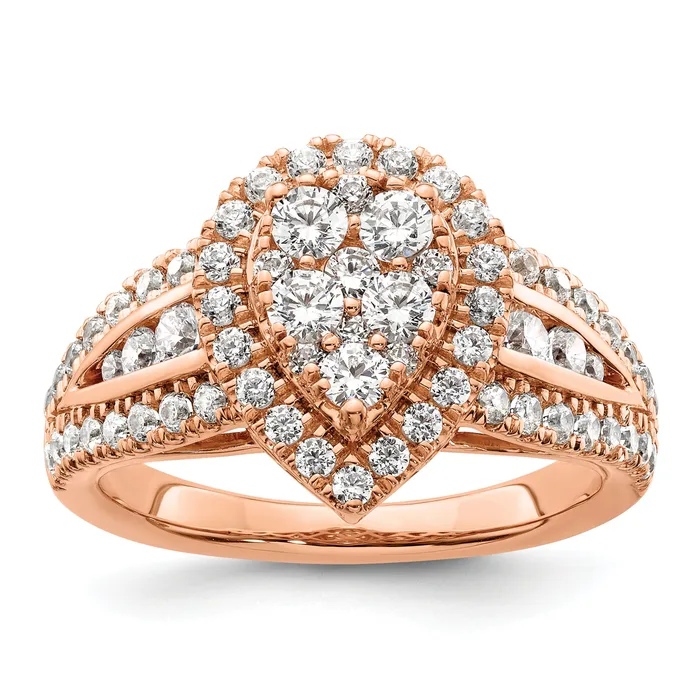 14k Rose Gold 1 14 Ct Lab Grown Diamond VSSI G Cluster Engagement Ring Goldia Rings