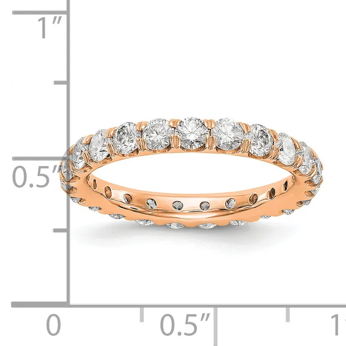 14k Rose Gold 2 Ct Lab Grown Diamond VSSI G Shared Prong Eternity Band Ring Goldia Rings