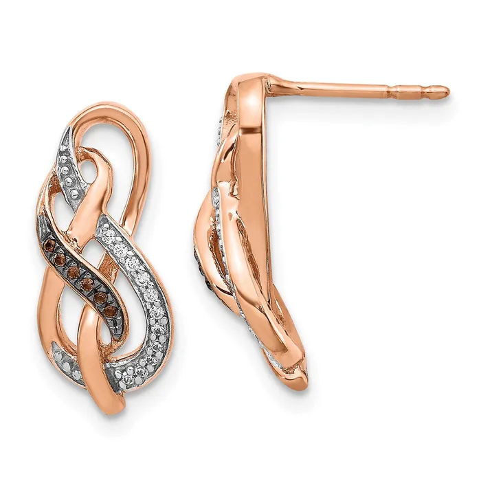 14k Rose Gold Brown and White Real Diamond Double Infinity Post Earrings Goldia Earrings 14k Rose Gold Brown and White Real Diamond Double Infinity Post Earrings Goldia Earrings