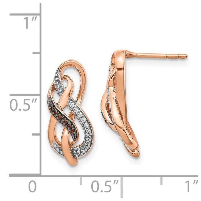 14k Rose Gold Brown and White Real Diamond Double Infinity Post Earrings Goldia Earrings