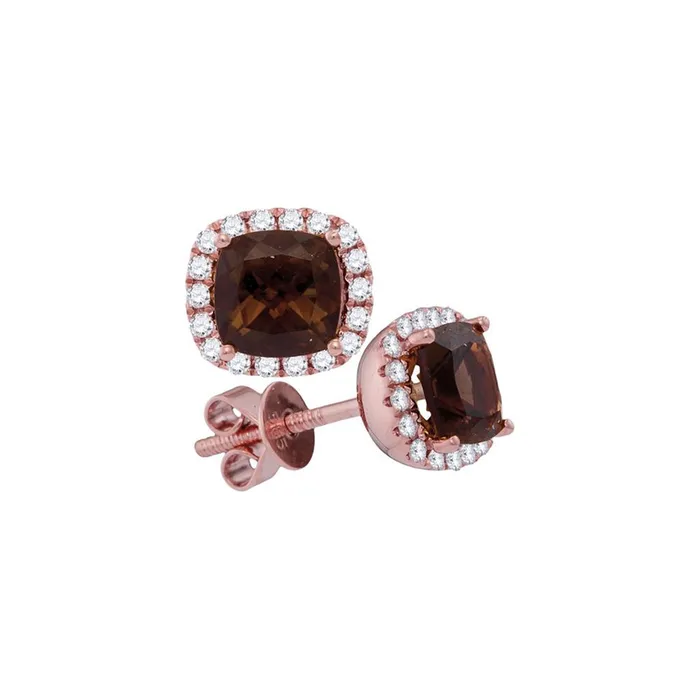 14k Rose Gold Cushion Smoky Quartz Diamond Stud Earrings 1 Cttw gndatlanta Earrings 14k Rose Gold Cushion Smoky Quartz Diamond Stud Earrings 1 Cttw gndatlanta Earrings