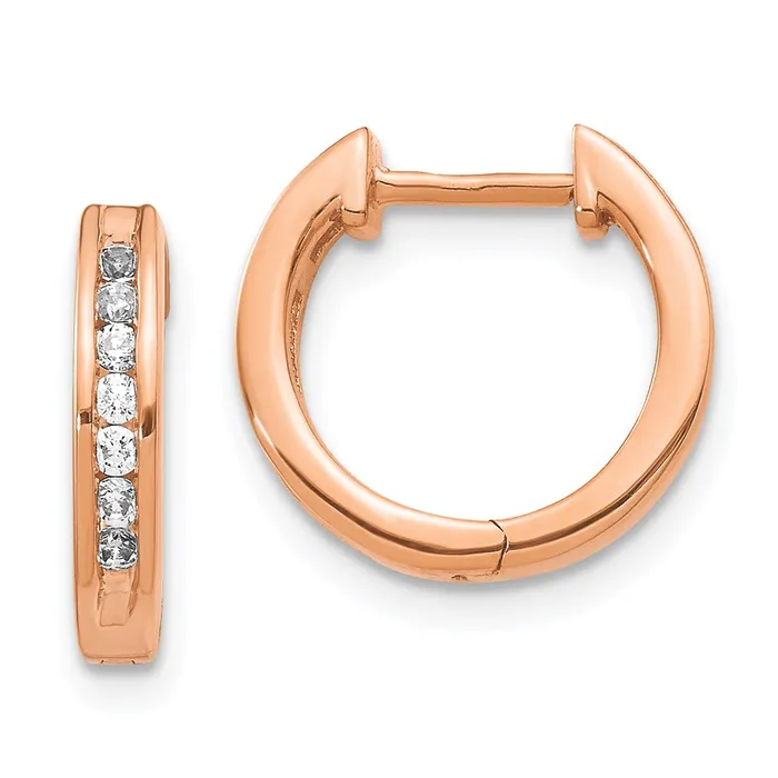 14k Rose Gold Real Diamond Hinged Hoop Earrings Goldia Earrings