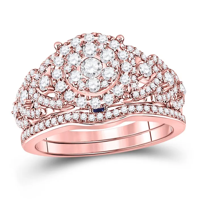 14k Rose Gold Round Diamond Vintage Bridal Wedding Ring Set 1 Ctw gndatlanta Rings