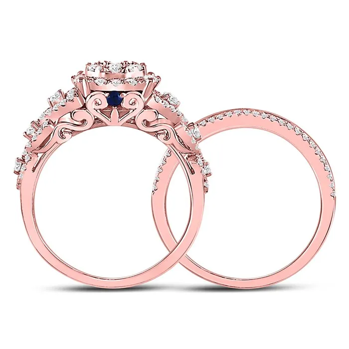 14k Rose Gold Round Diamond Vintage Bridal Wedding Ring Set 1 Ctw gndatlanta Rings
