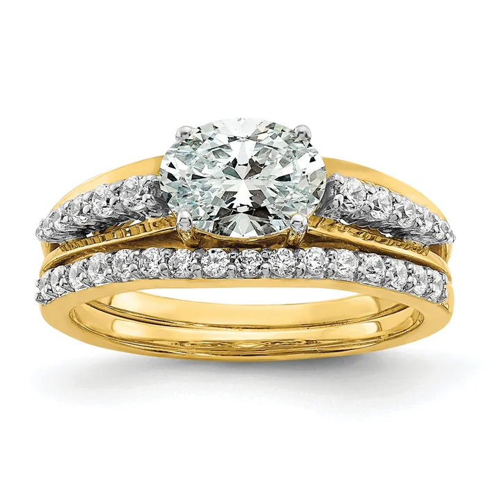 14k Twotone Two Tone 16 Ct Lab Grown Diamond VSSI G 1 Ct Center Oval Engagement Ring Goldia Rings