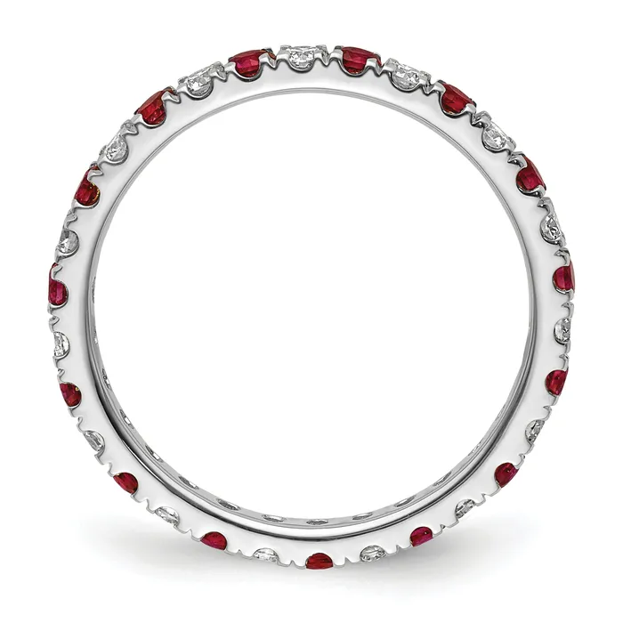 14k White Gold 12 Ct Lab Grown Diamond VSSI G and Lab Created Ruby Eternity Band Ring Goldia Rings