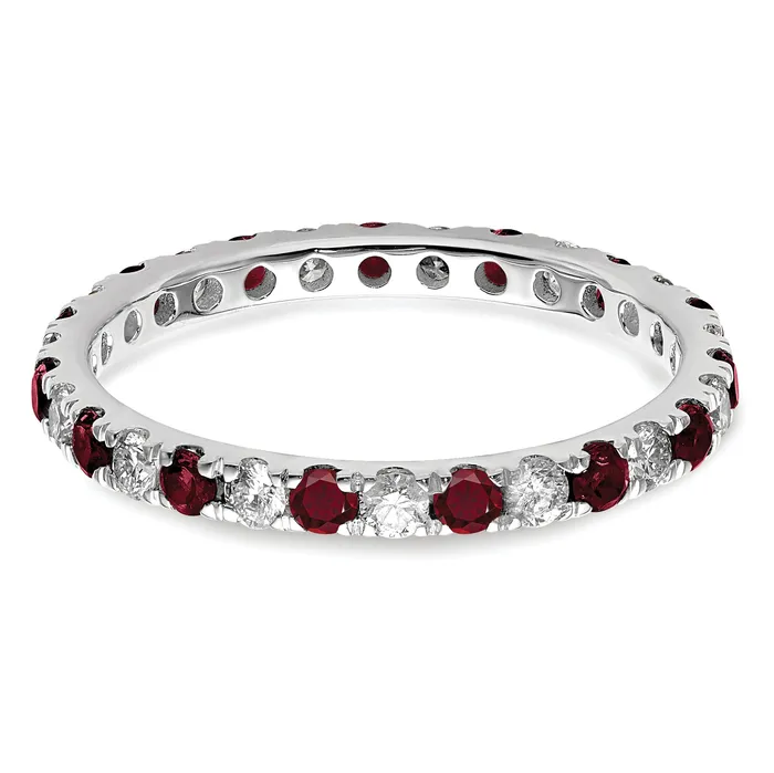 14k White Gold 12 Ct Lab Grown Diamond VSSI G and Lab Created Ruby Eternity Band Ring Goldia Rings