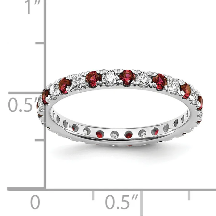 14k White Gold 12 Ct Lab Grown Diamond VSSI G and Lab Created Ruby Eternity Band Ring Goldia Rings