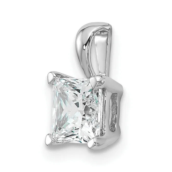 14k White Gold 1 Ct Certified Lab Grown Diamond VSSI G Princess Four Prong Pendant Goldia Necklaces