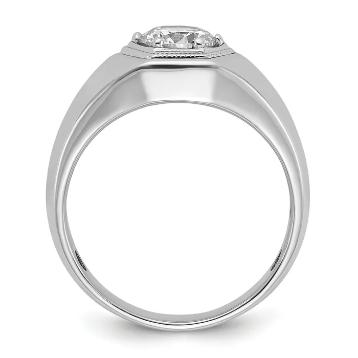 14k White Gold 1 Ct Lab Grown Diamond VSSI G Polished and Beaded Mens Ring Goldia Rings