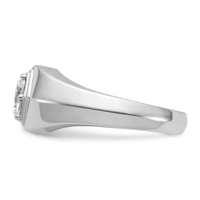 14k White Gold 1 Ct Lab Grown Diamond VSSI G Polished and Beaded Mens Ring Goldia Rings