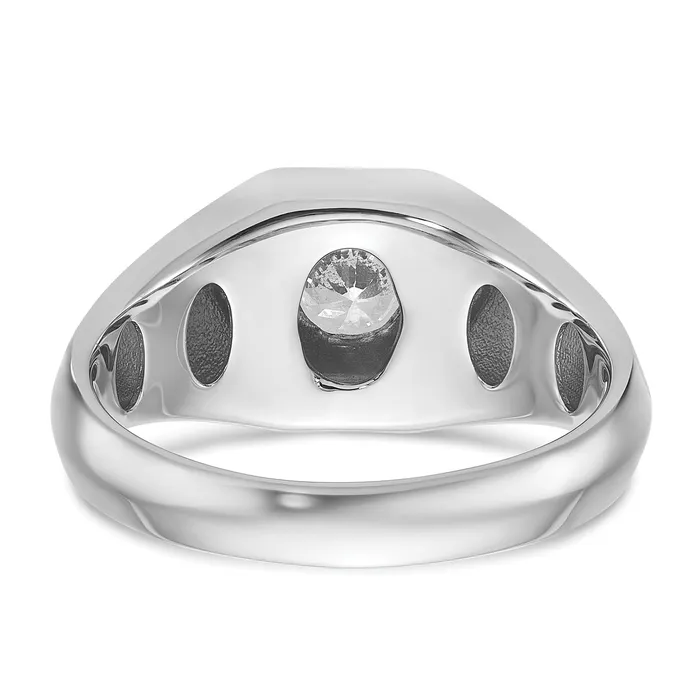 14k White Gold 1 Ct Lab Grown Diamond VSSI G Polished and Beaded Mens Ring Goldia Rings
