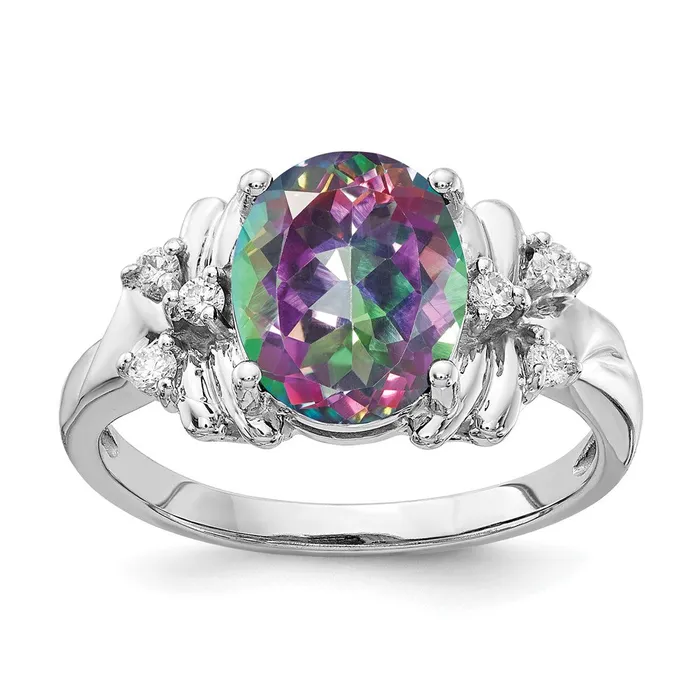14k White Gold 10x8mm Oval Fire Topaz VS Real Diamond ring goldiaca Rings 14k White Gold 10x8mm Oval Fire Topaz VS Real Diamond ring goldiaca Rings