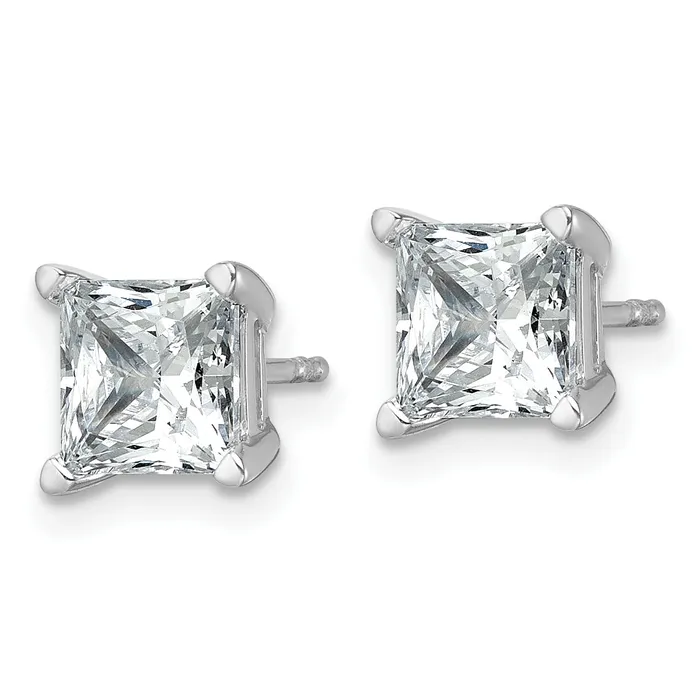 14k White Gold 3 ctw Certified Lab Grown Diamond VSSI G Princess 4 Prong Heavy Wt Stud Earrings Goldia Earrings