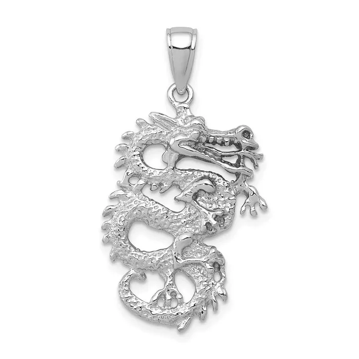 14k White Gold 3D Dragon Charm Goldia Charm Necklaces