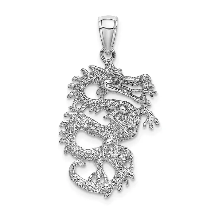 14k White Gold 3D Dragon Charm Goldia Charm Necklaces