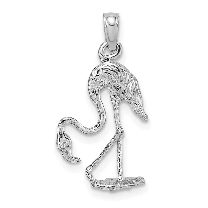 14k White Gold 3D Textured Flamingo Charm Goldia Charm Necklaces