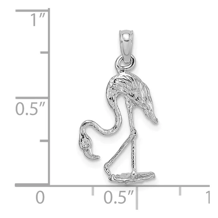 14k White Gold 3D Textured Flamingo Charm Goldia Charm Necklaces