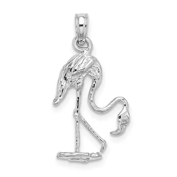 14k White Gold 3D Textured Flamingo Charm Goldia Charm Necklaces