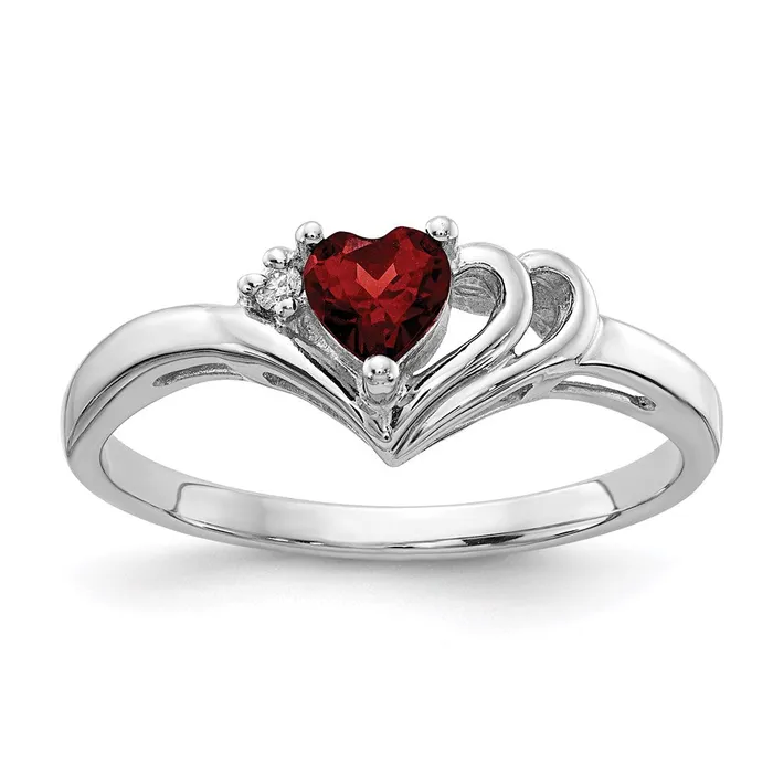 14k White Gold 4mm Heart Garnet A Real Diamond ring Goldia Rings